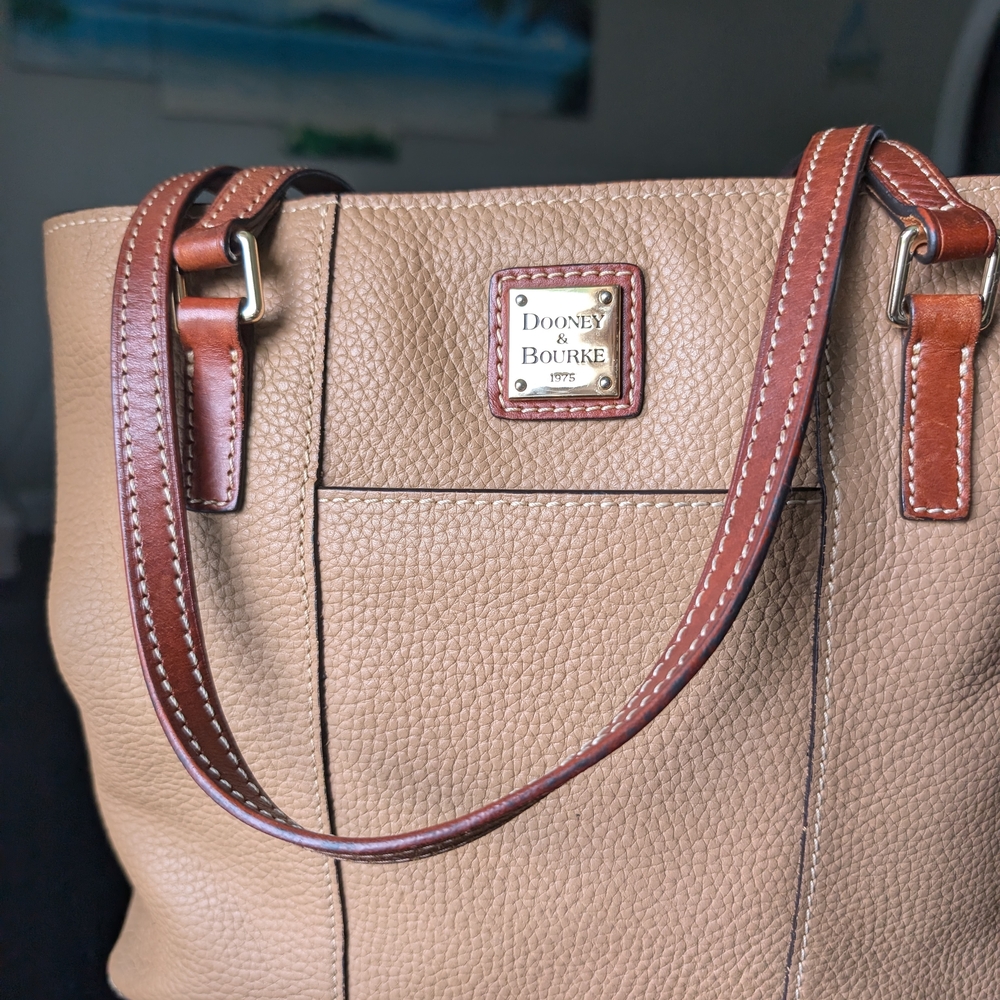 Dooney & Bourke Beige and Brown Leather Tote - Picture 2 of 7